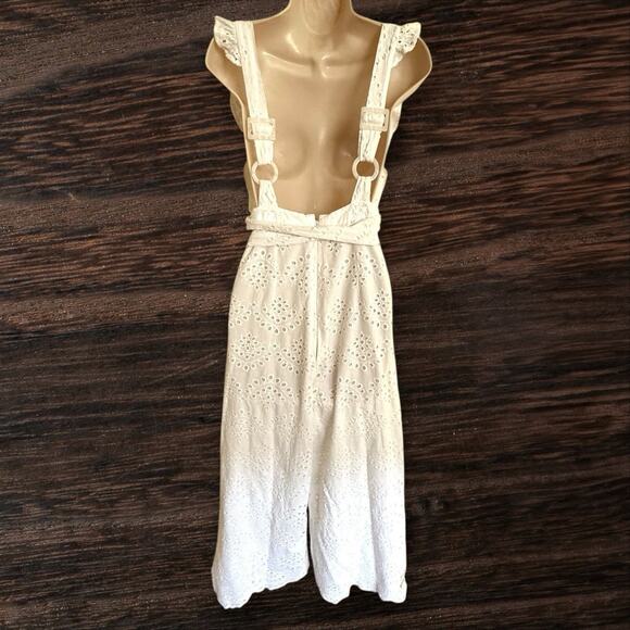 Topshop Overalls NEW w Tags Sz 2 Wide Legs Eyelet Apron Tie Waist Ruffle White - Picture 8 of 12